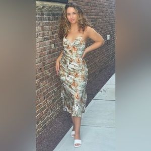 Green + Tan Floral Dress